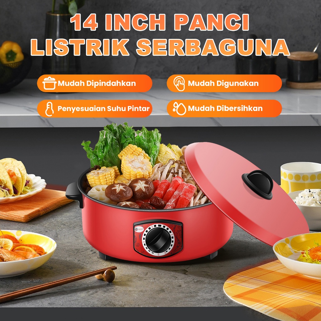 14 inch Wajan Listrik Besar Fry Pan Elektrik Jumbo Anti Lengket 5L Panci Listrik Serbaguna Wajan Ena