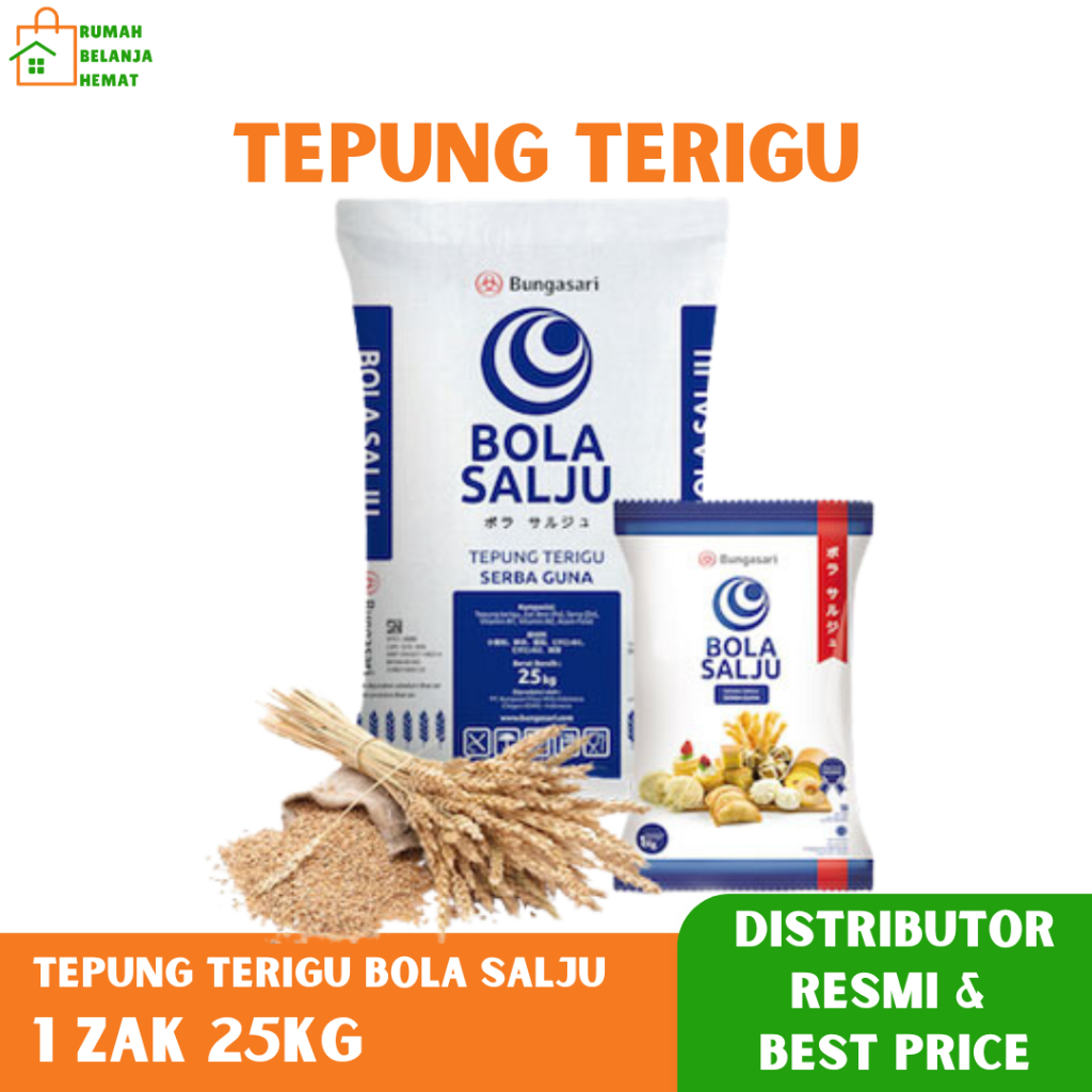 

Tepung Terigu Bola Salju 25KG Tepung Premium Protein Tepung Kiloan Tepung Serbaguna Wheat Flour Kemasan 1 Zak