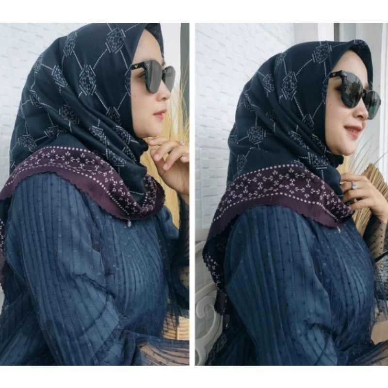NUANSA BIRU NAVY hijab segiempat denay voal motif semarang