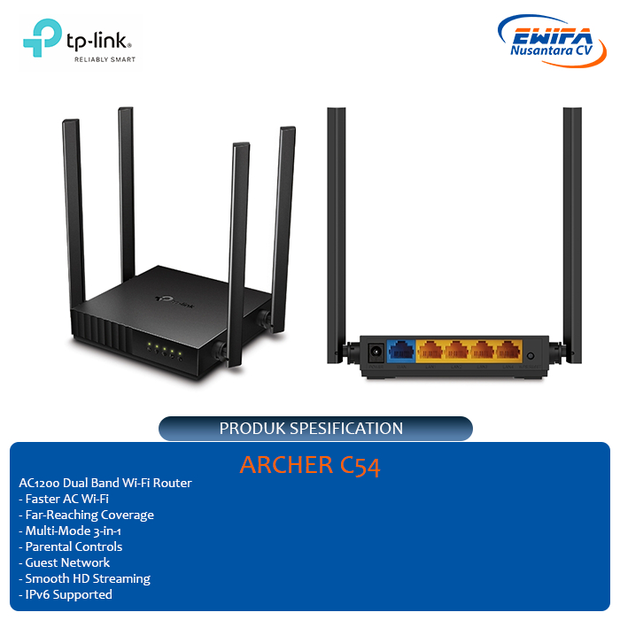 TP-LINK ARCHER AC1200 Wireless Dual-Band Router ARCHER C54 (C54)