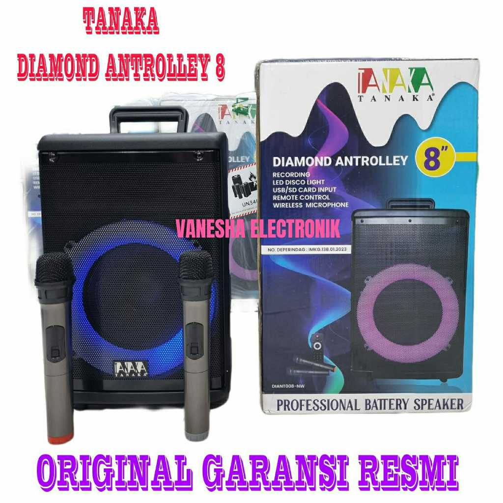 Speaker Portable AAA Tanaka Diamond Antrolley 8 Inch + Mic Wireless