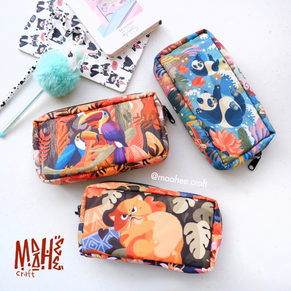 

MAAHEE Pouch / Pencil Case / Dompet Ilustrasi Burung Panda Kucing Fox Kelinci Primata Anjing