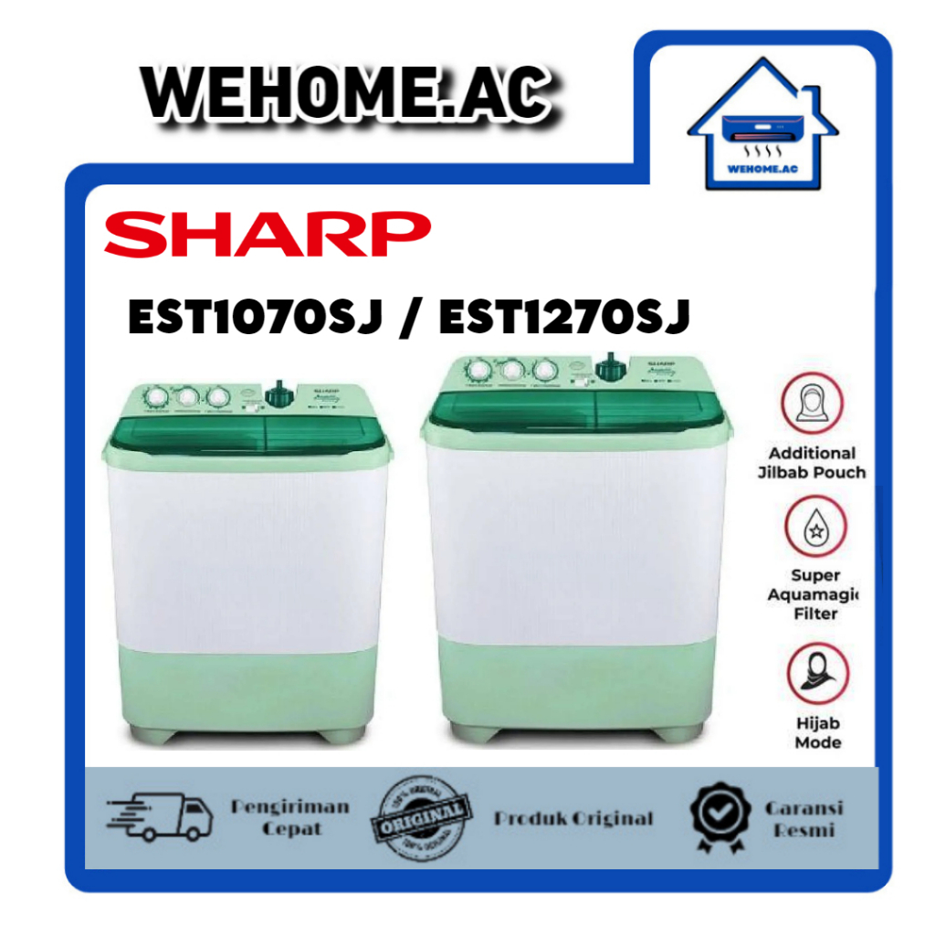 Mesin Cuci Sharp 2 Tabung EST1070SJ / EST1270SJ Mesin Cuci Dua Tabung 10KG / 12KG Sharp