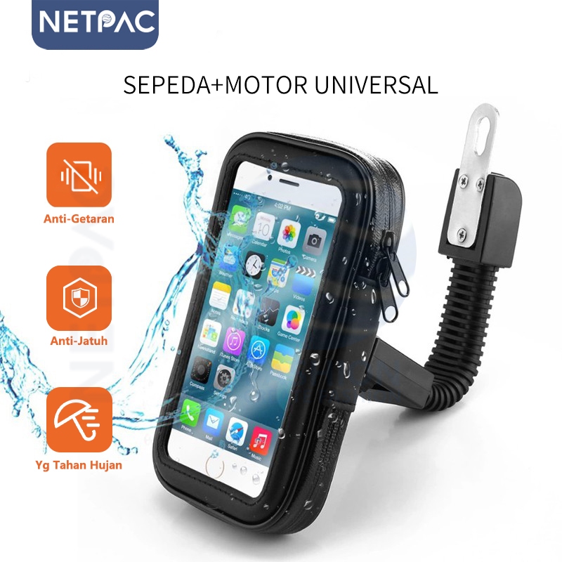 NETPAC J01 Holder Hp Motor Besi Waterproof Dudukan Handphone Gps Gadget Phone Holder Anti Air Braket