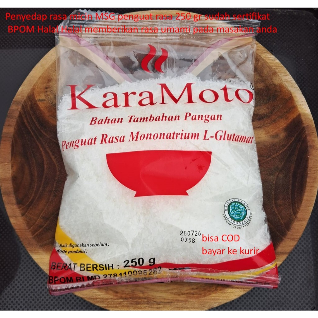 

Penyedap rasa micin MSG penguat rasa 250 gr sudah sertifikat BPOM Halal Halal memberikan rasa umami pada masakan anda