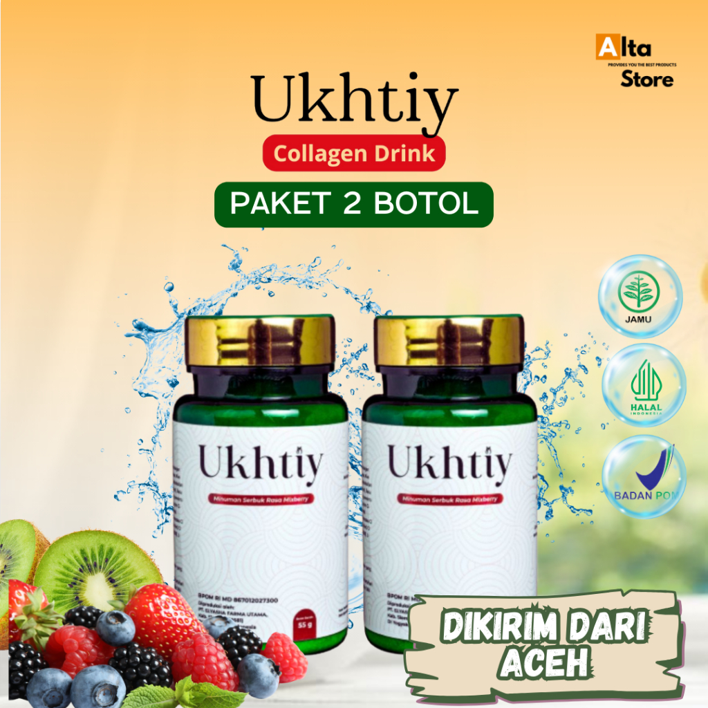 Kolagen Ukhtiy (2 Botol) - Suplemen Kulit Bantu Mencerahkan Kulit, Memutihkan Seluruh Badan, Memudar