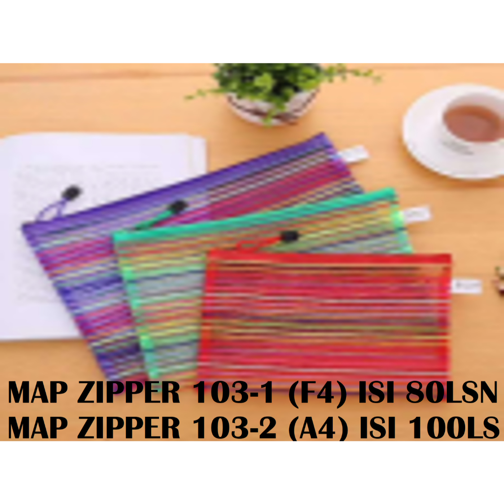 Zipper Bag Salur / Map Dokumen Resleting A4 F4 / Map Jaring PELANGI