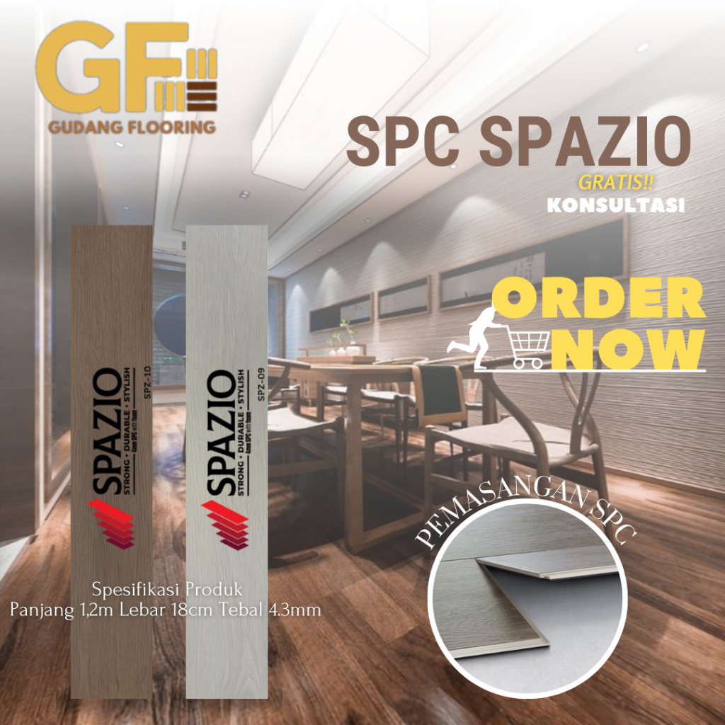 Lantai SPC Vinyl Klik SPAZIO - Click System Flooring Tebal 4,3mm