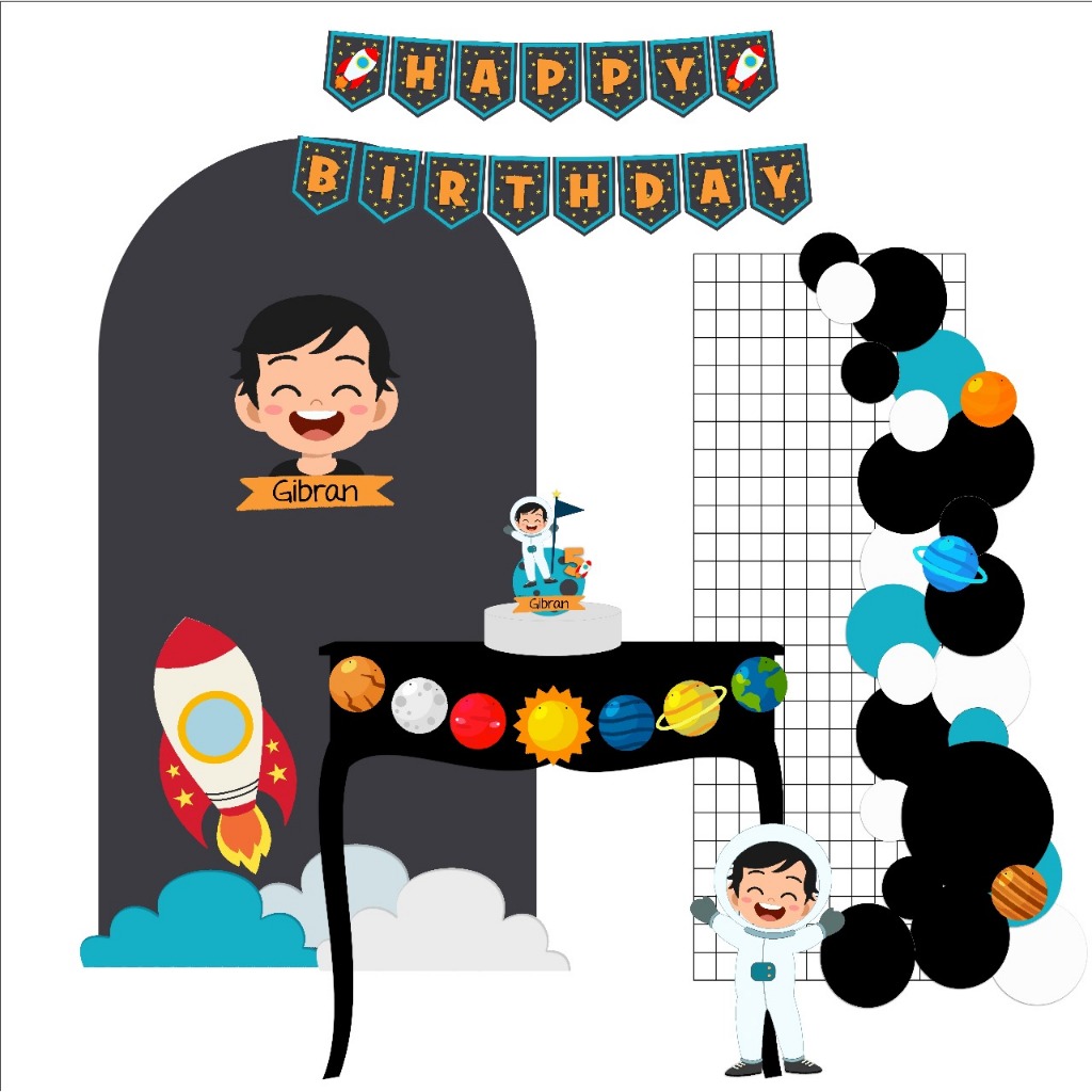 CAKE TOPPER ASTRONOT "B" PLANET LUAR ANGKASA