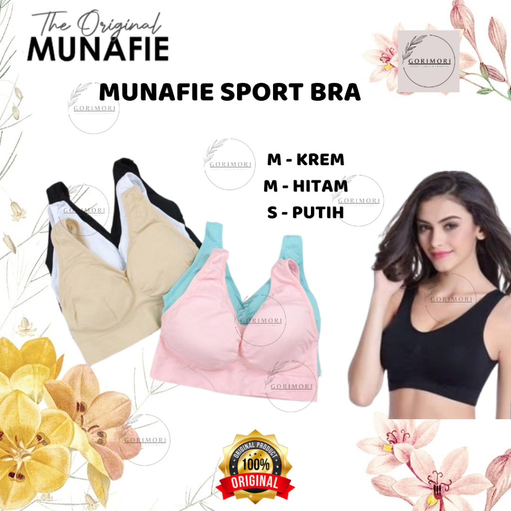 MUNAFIE SPORT BRA / MUNAFIE BRA (biru, hitam, krem, merah, pink)