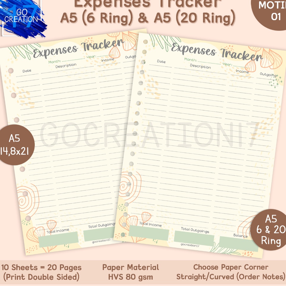 

Kes Planner Isi Binder Expenses Tracker Motif Premium A5 ring 2 dan A5 ring 6