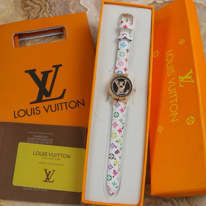 PRODUK TREND Jam Tangan Wanita LV LOUIS VUITTON Plat Dalam PUTAR 36 Derajat Tali Kulit Include BOX P