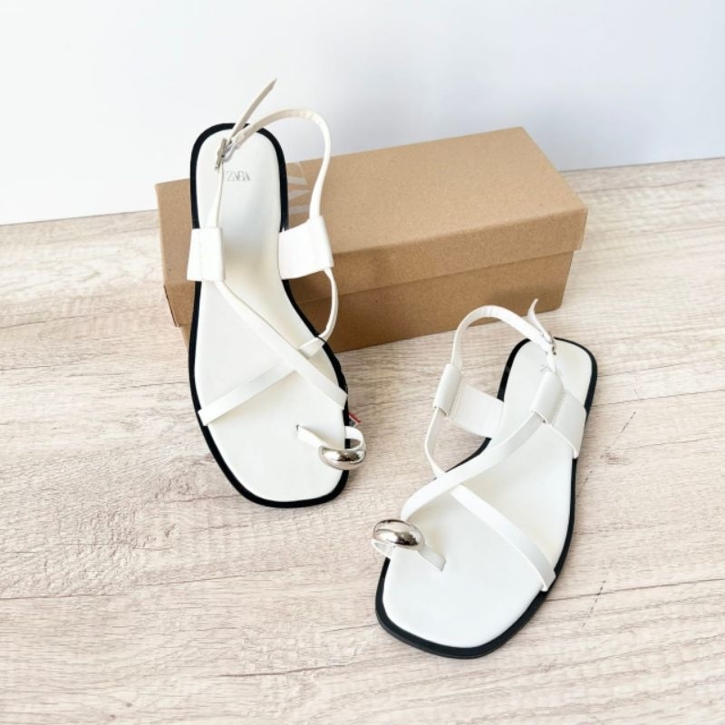 Sandal flat putih tali zara