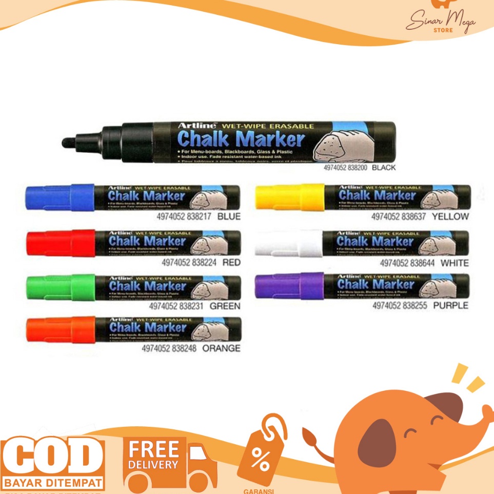 

Dijual Artline Chalk Marker EPW4 Spidol Bisa Dihapus Spidol Eble Warna