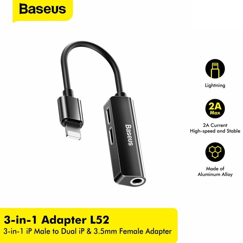 Best Seller Original L52 3 in 1 Lighng Converter to Jack Audio 35mm Adapter Adaptor Kabel Iphone 8 P