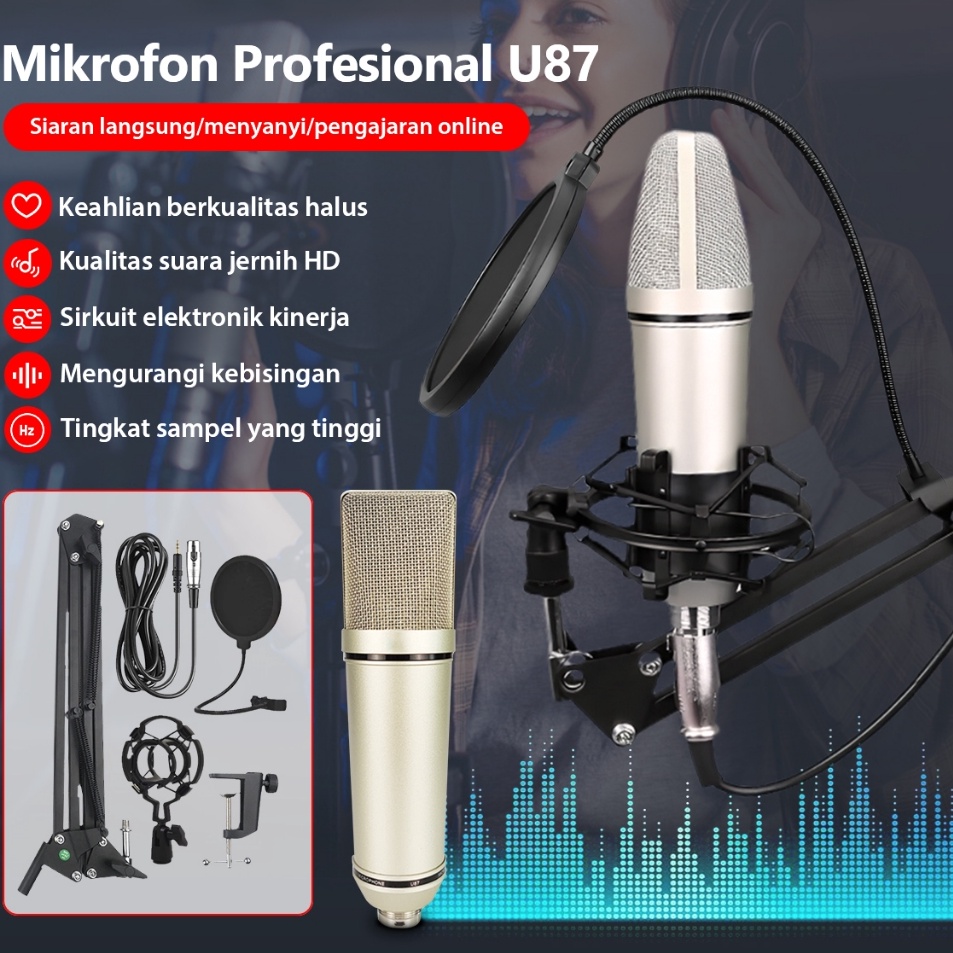 mic condenser U87mikrofon kondensor Kit mikrofon rekaman langsung dengan shock mount