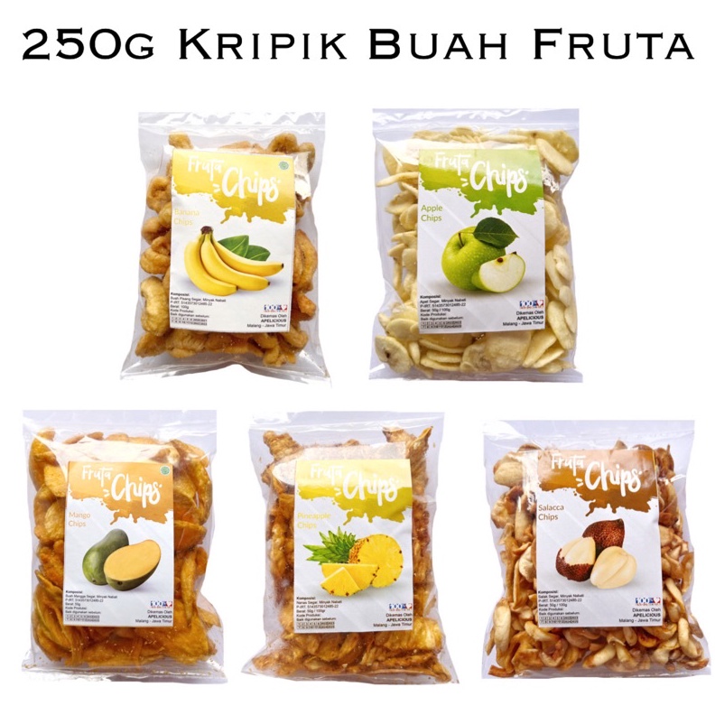 

SENSASIONAL APELICIOUS Keripik Kripik Buah Fruta 25g Apel Pisang Salak Mangga Nanas