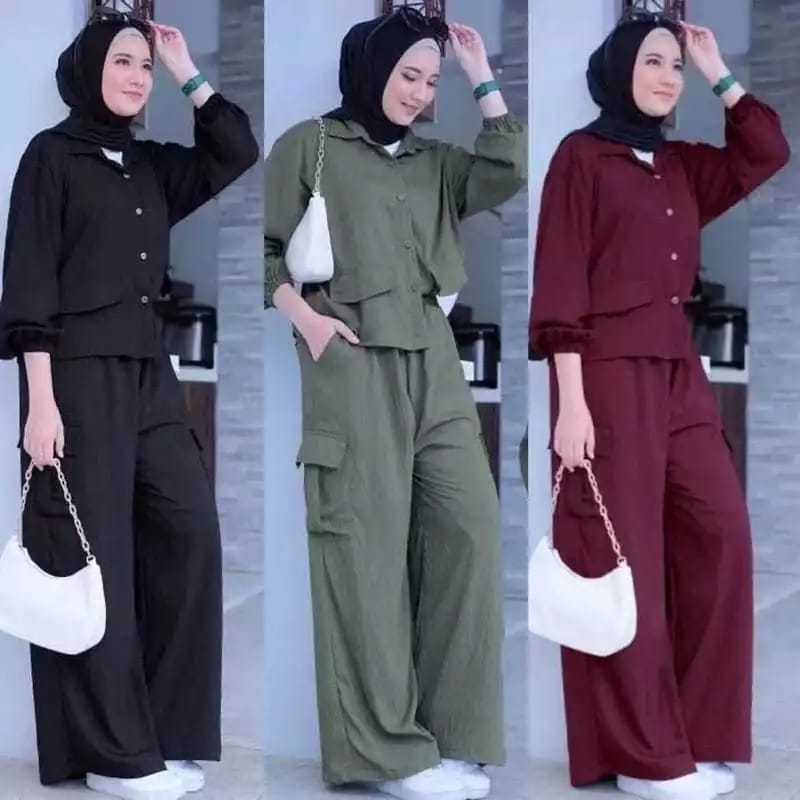 Setelan Cargo JUMBO LD.110.120.130CM XL.XXL.XXXL // Set Crinkle Airflow // One Set Polos // Setelan 