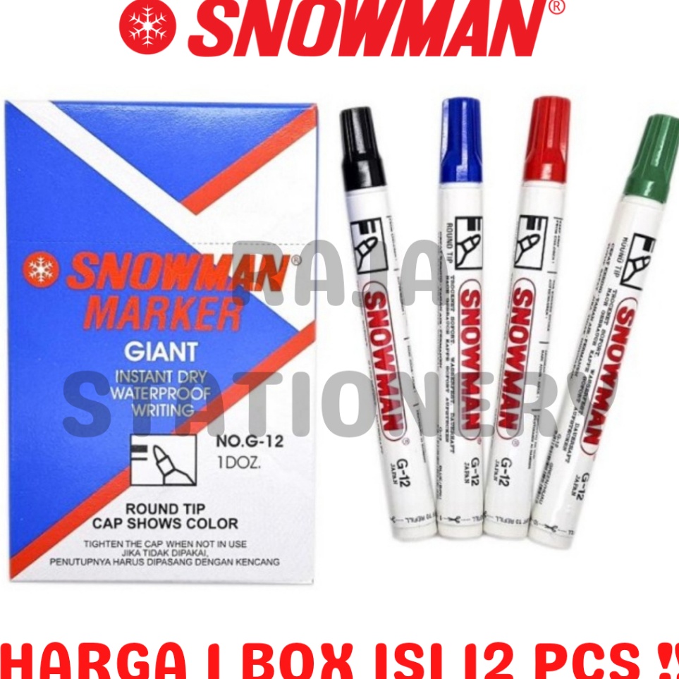 

Laris SNOWMAN PERMANENT MARKER G12 BLACK BLUE RED SPIDOL PERMANEN AG12 HITAM BIRU MERAH 12PCS
