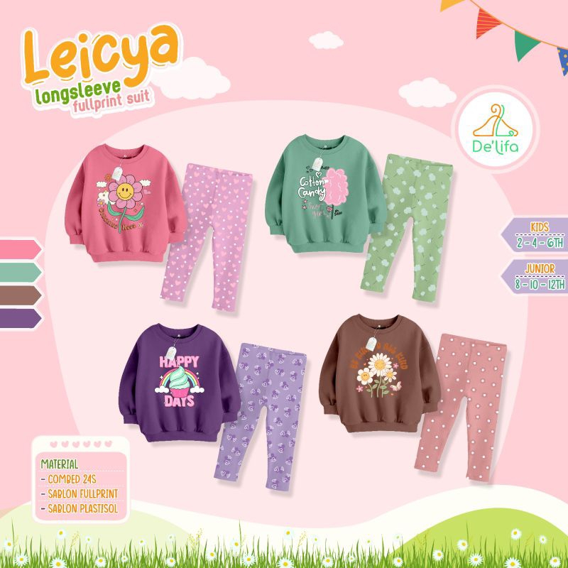 [ LEICYA ] By DELIFA setelan longslevee anak perempuan oneset anak kaos cantik koleksi baju anak set