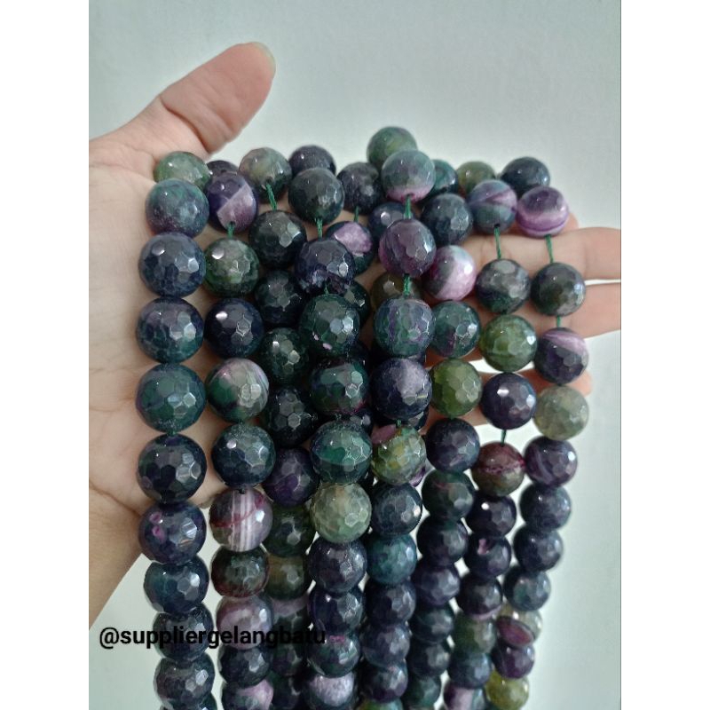 Batu fluorite cutting 14mm natural hijau ungu