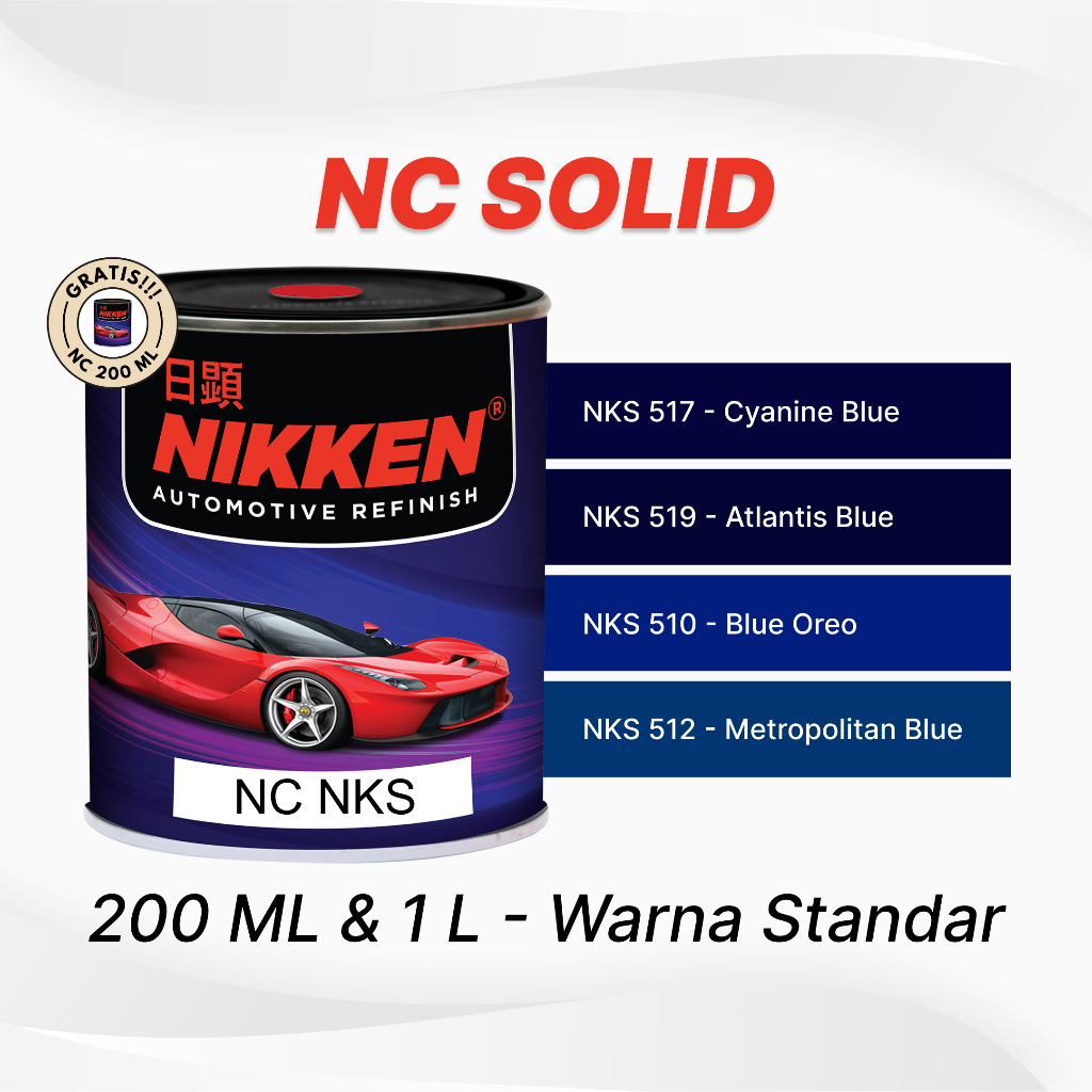 NIKKEN NKS NC Solid Color - Warna Standar - Cat Duco Mobil Motor Kayu Besi - Cyanine Blue / Atlantis
