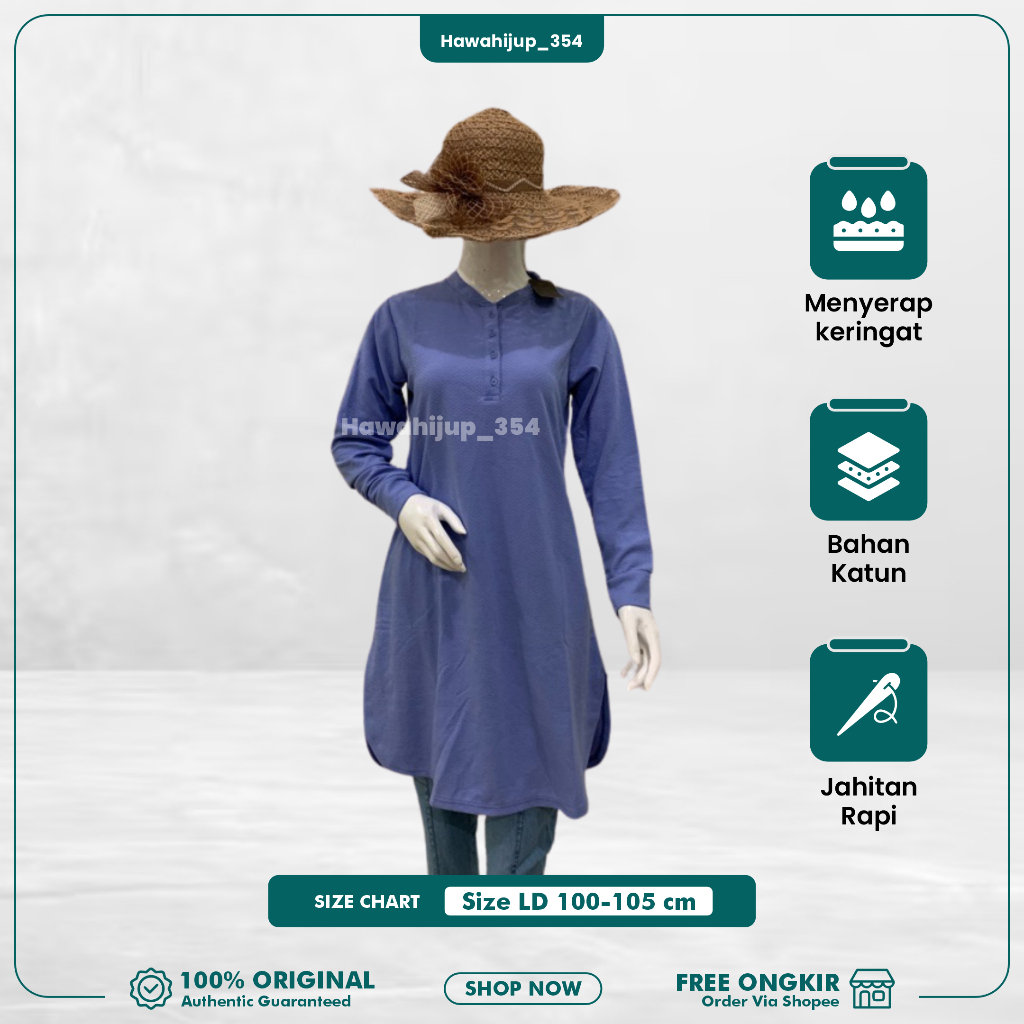 Baju Wanita Tunik Chisel Atasan Perempuan Lengan Panjang LD 100 Sampai 105 Cm Halus