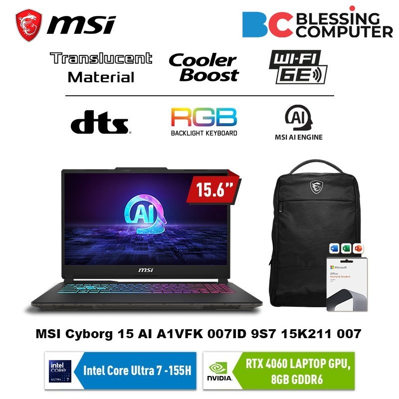MSI Cyborg 15 AI A1VFK 9S7 15K211 007 Core Ultra 7 155H 16GB 1TB 4060