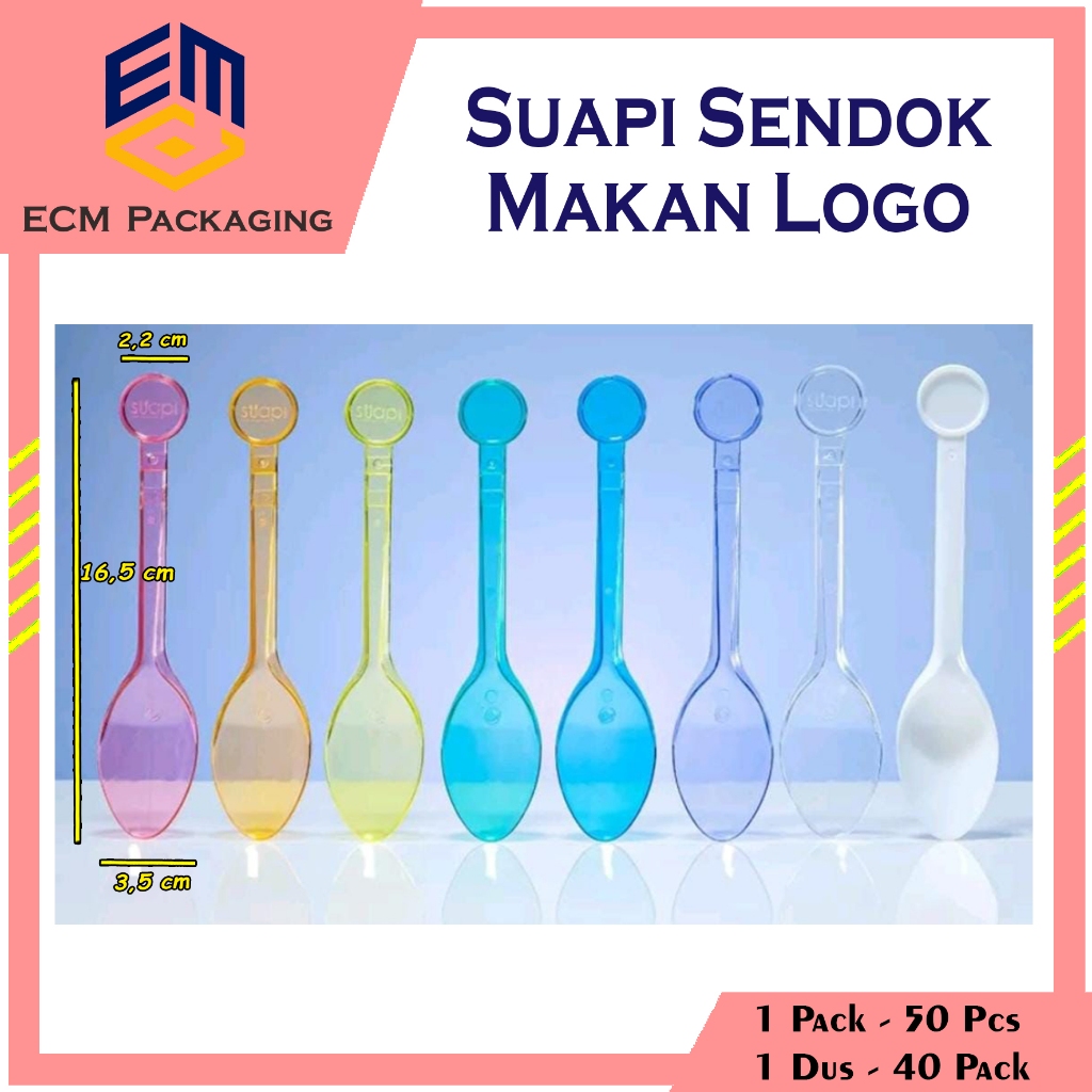 Sendok Makan Suapi Logo Warna 50 Pcs | Sendok Logo Suapi Warna | Sendok Makan Plastik Logo