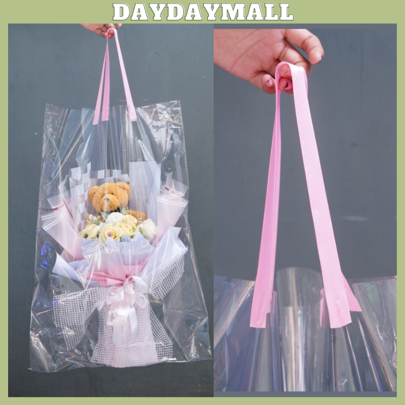 

Tas Plastik Buket Transparant Plastik Bucket Handle Pita 25