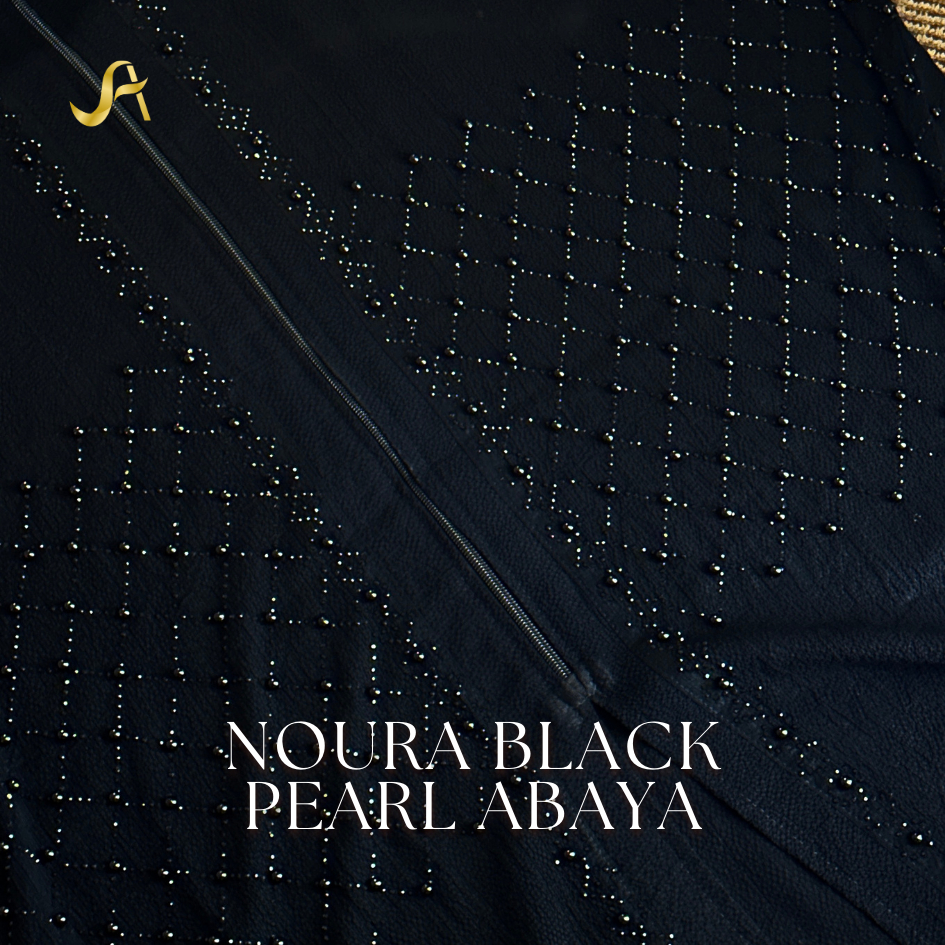 [BISA COD | NEW] Noura Black Pearl Abaya with Zipper Elegant