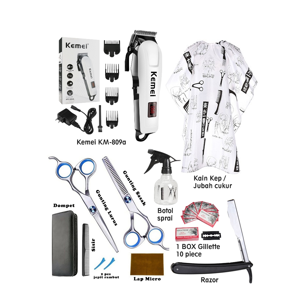 Paket Alat Cukur Rambut Elektrik Barbershop Gunting Rambut Gunting Sasak Set Potong Rambut Lengkap