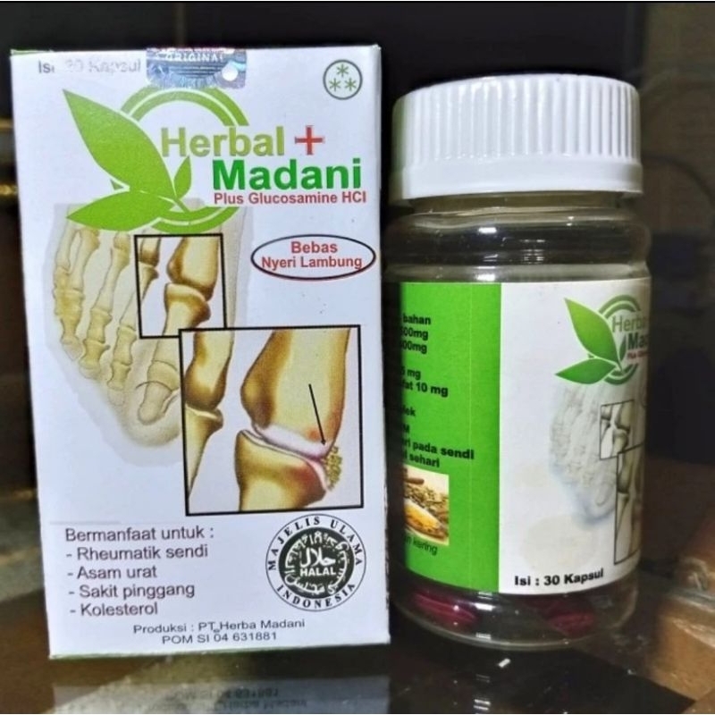 Herbal Madani Plus Glucosamine 30 caps ,  meredakan reumatik, asam urat,  sakit pinggang dan koleste