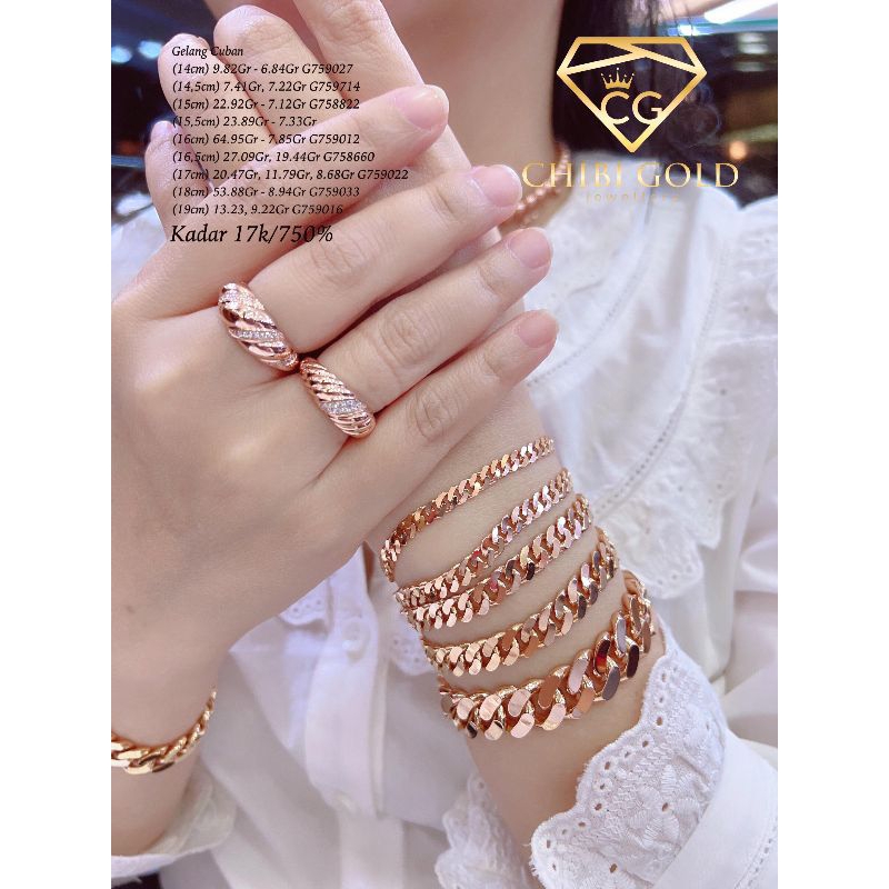 CHIBIGOLD - Gelang tangan  Cuban polos emas 750 kadar 17k - CHIBIGOLD