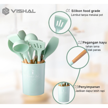 VISHAL 12pcs Kitchen Set Spatula Masker Alat Dapur Spatula Silikon Tahan Panas Peralatan Masak