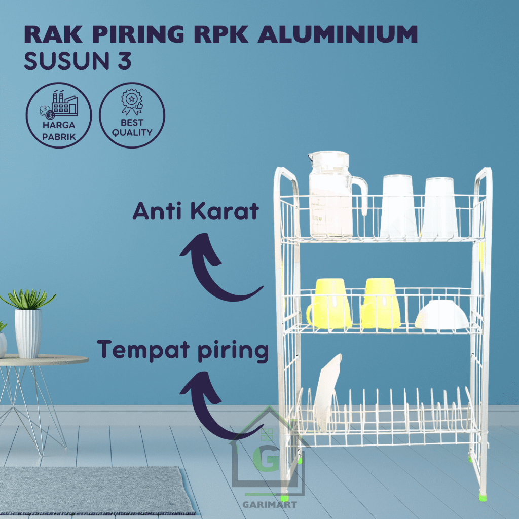 RAK PIRING ALUMINIUM - Rak Piring Anti Karat RPK Susun 3 Serbaguna - RPK AL