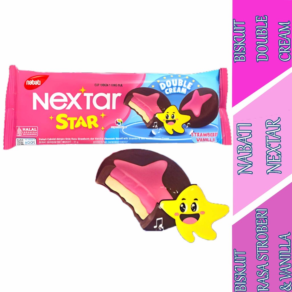 

Biskuit Rasa Strawberry & Vanilla - Nabati Nextar - Biskuit Double Cream - 31gr