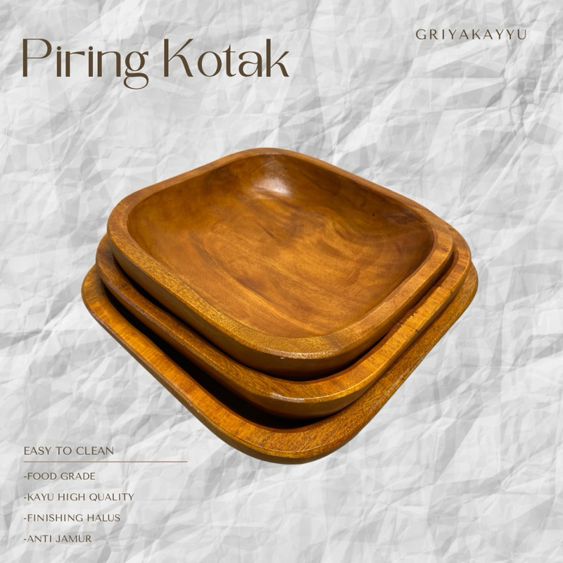 JATI SET Piring Persegi - piring kayu Jati Kotak - piring kayu Jati  - piring kayu foodgrade - Pirin