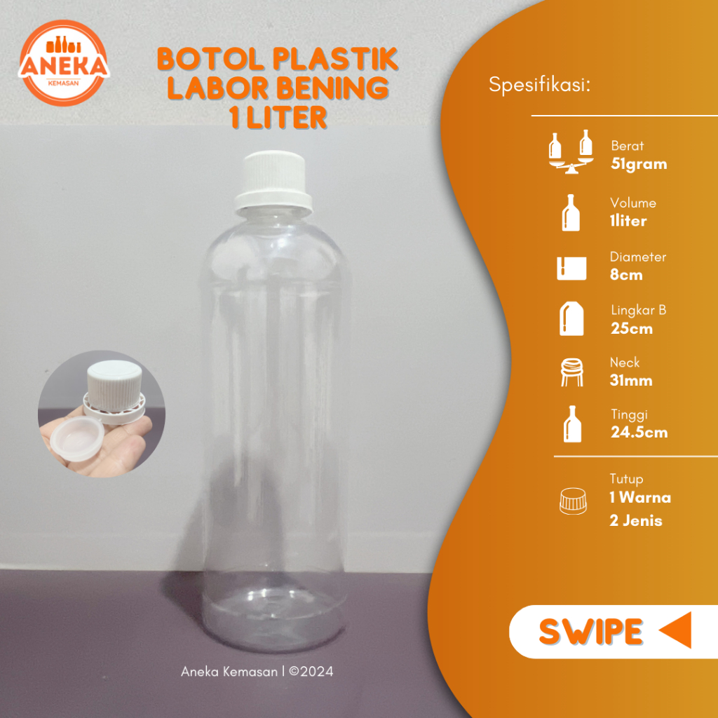 (Paket Isi 12pcs) Botol Labor 1 L Bening/Botol Labor 1 Liter Bening/Botol Minuman Bening/Botol Labor