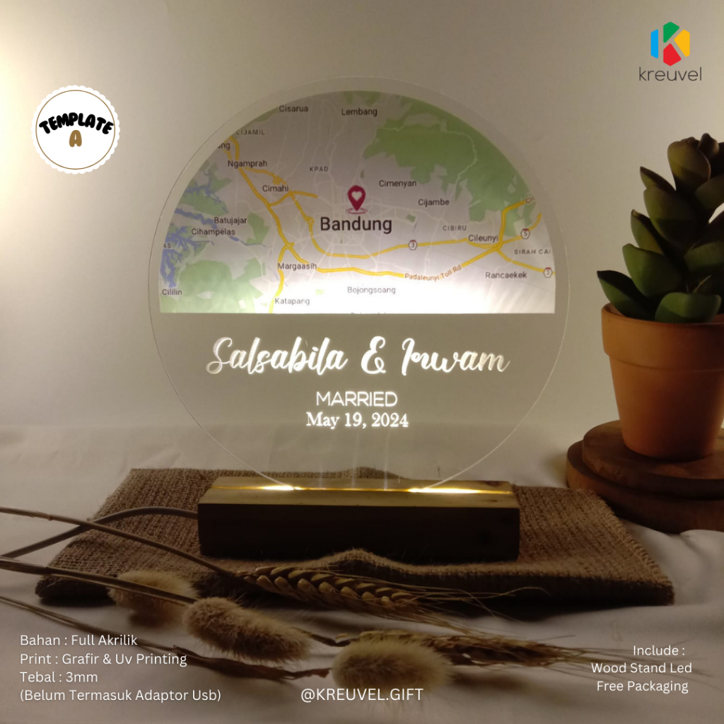 Custom Led Akrilik Bulat Round  - Hadiah Unik/Kado Ulang Tahun/Kado Pernikahan