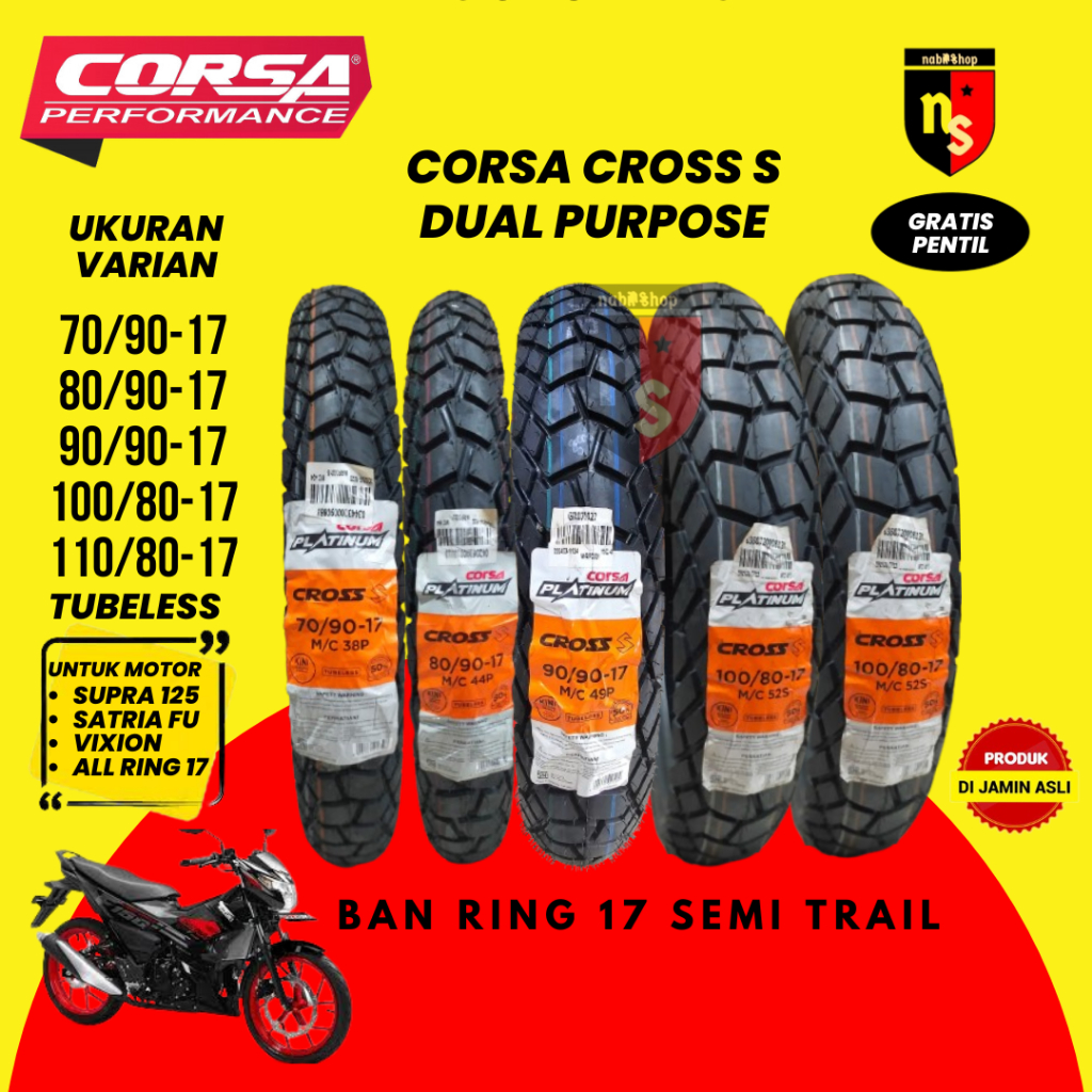 100/80-17 Ban Corsa Platinum Cross S Tubeless Dual Purpose - Ban Motor Ring 17