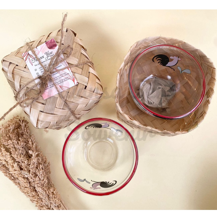 Souvenir Pernikahan Mangkok Ayam Beling Bening Mangkuk Sambal Kaca BIB.3.75B Jago Betina Kemas Besek