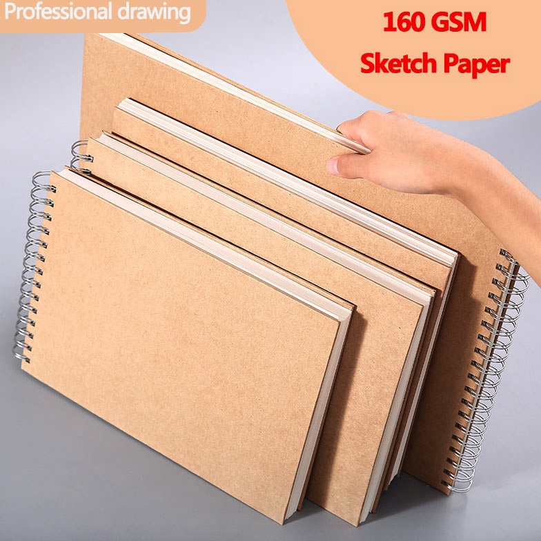 

KODE F7Q A48KA516K Kraft Paper Sketchbook Spiral Art Notebook Blank Sheets 16GSM HardCover School Supplies Pencil drawing notepad