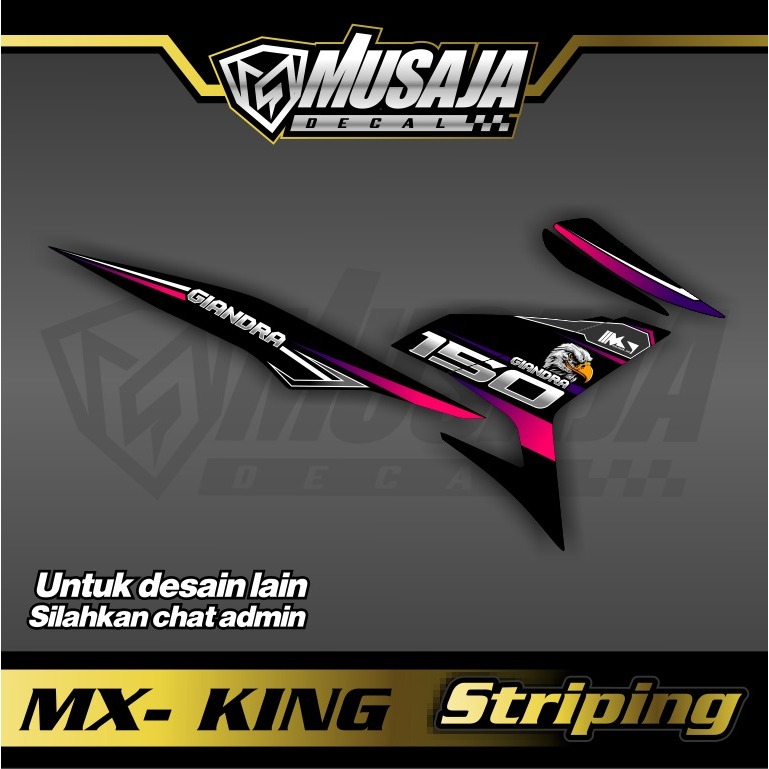 Stiker striping mx king elang hitam pink ungu magenta transparan uv glossy non fulll body custom