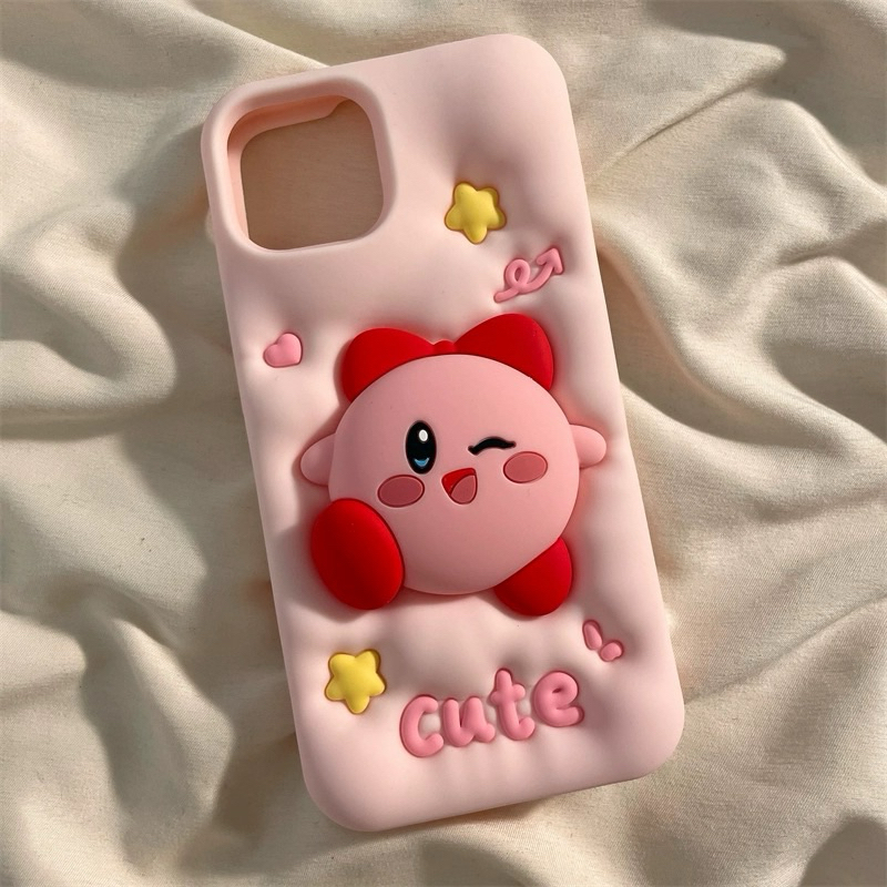 CASE CASING HP IPHONE PINK KIRBY LUCU [BACA DESK]
