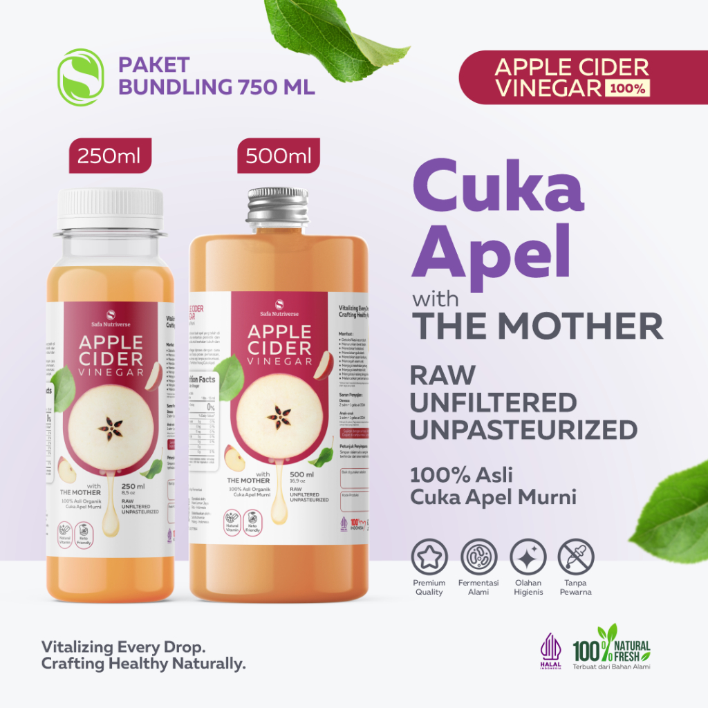 

Cuka Apel Original - Diet Detoks - Apple Cider Vinegar - Toner Wajah Alami by Safa Nutriverse 750ml