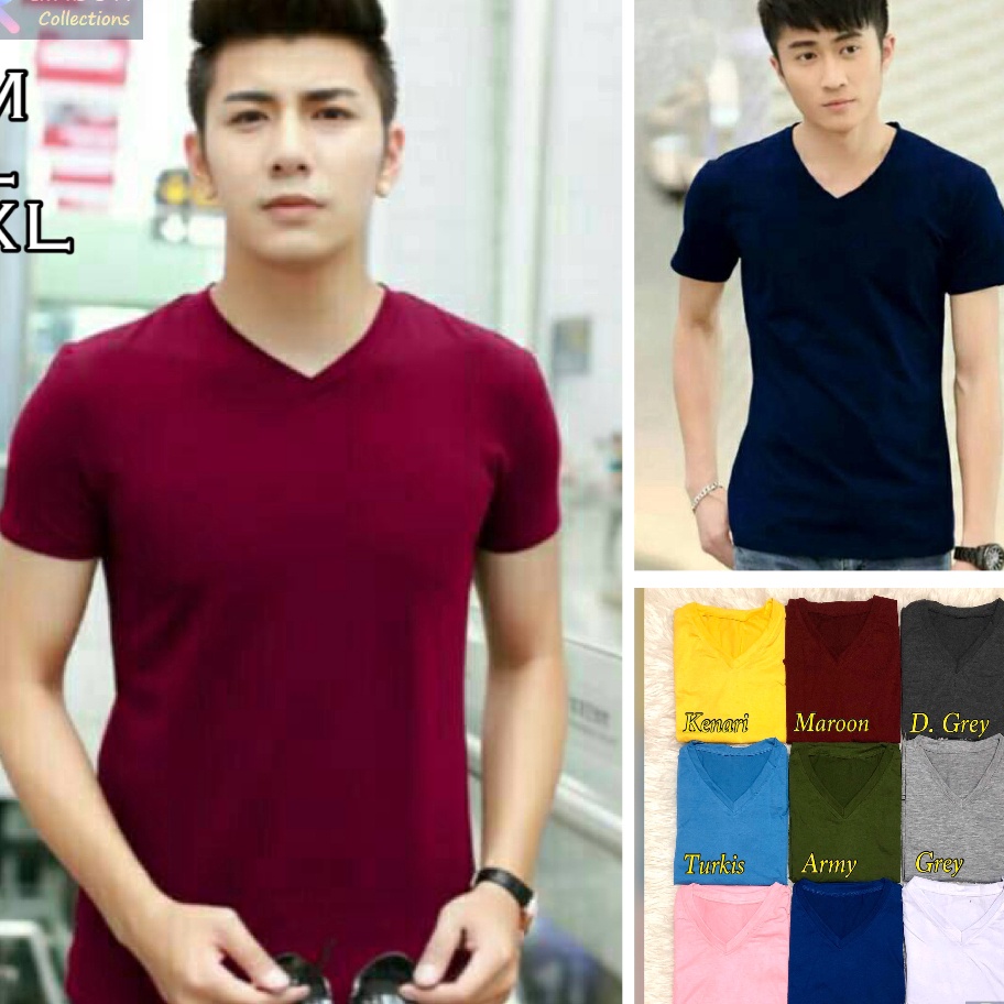 Harga Heboh Kaos Polos Lengan Pendek Oblong Vneck  Vneck Pria Spandex  VNeck Cowok Pendek