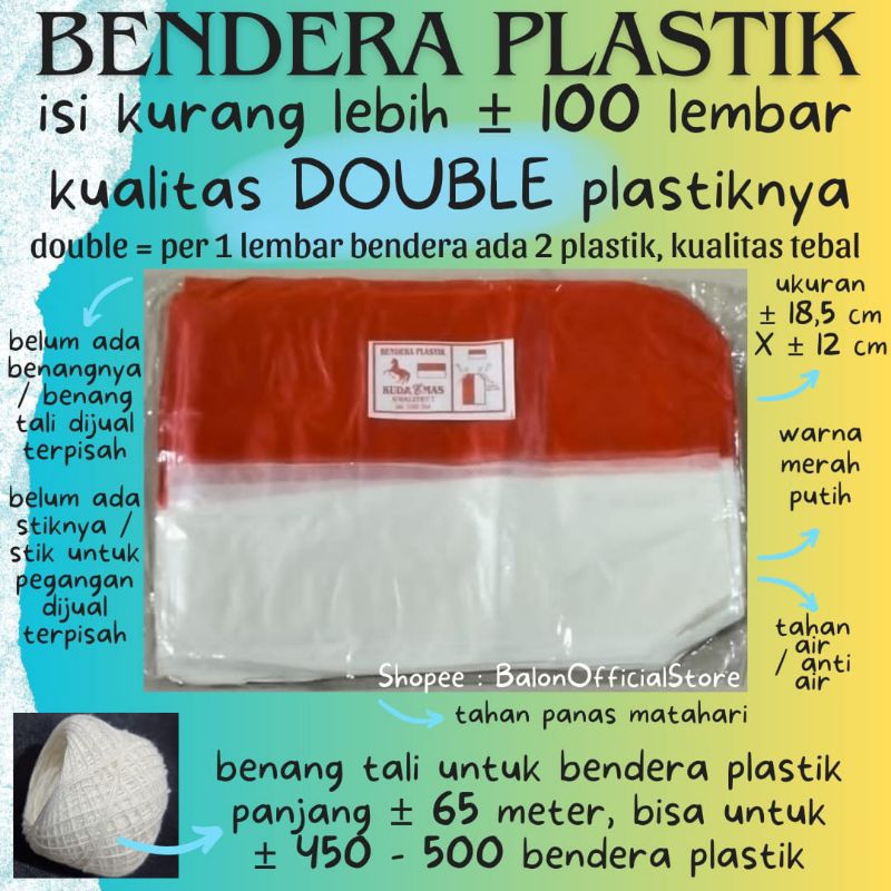Dirgahayu Bendera isi 100 merah putih bahan Plastik warna Kuda emas gajah nusa indah naga mas bambu 