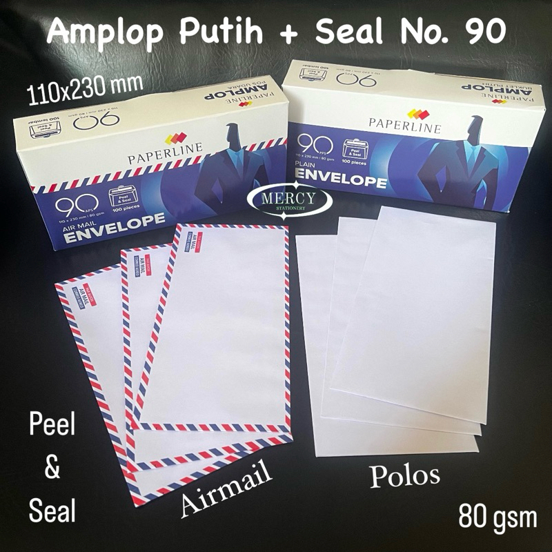 

100 pc - Amplop Putih Paperline No. 90 Kabinet Perekat Seal Airmail Polos