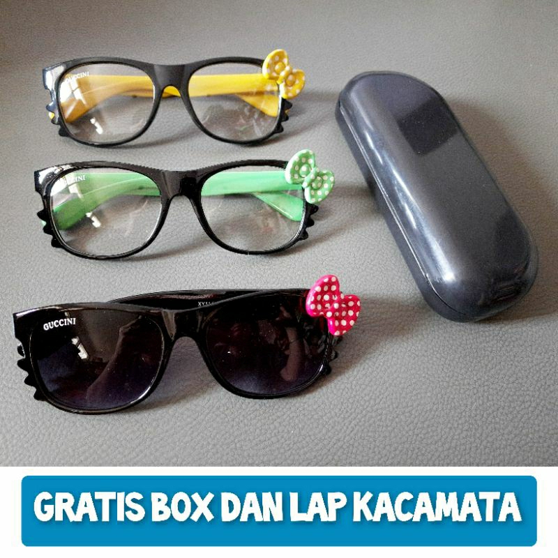 Kacamata korea gaya perempuan cewek wanita dewasa bening hitam model pita kitty polkadot lucu cantik